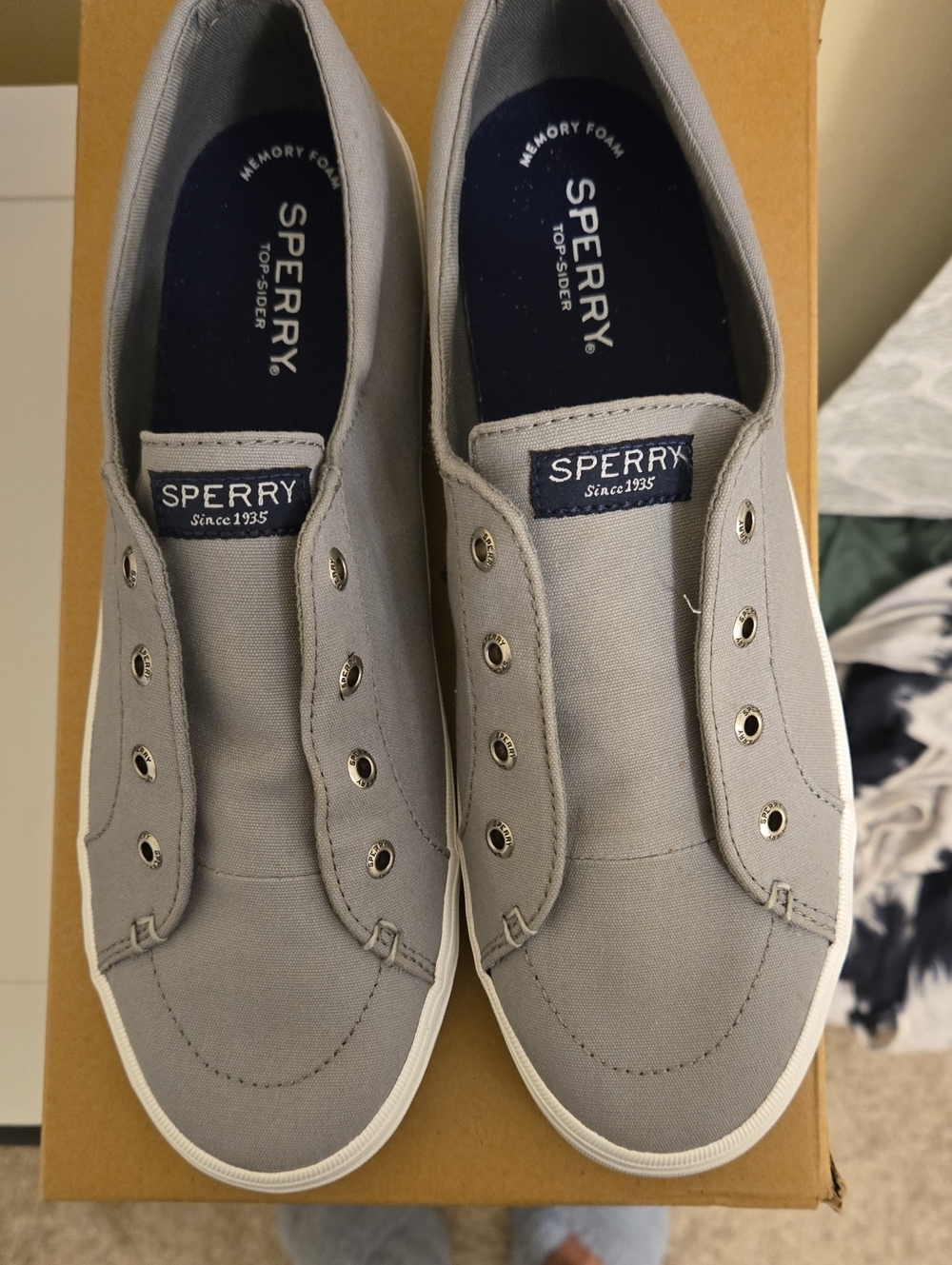 Sperry Women's Light Gray Canvas Slip-On Moccasins
